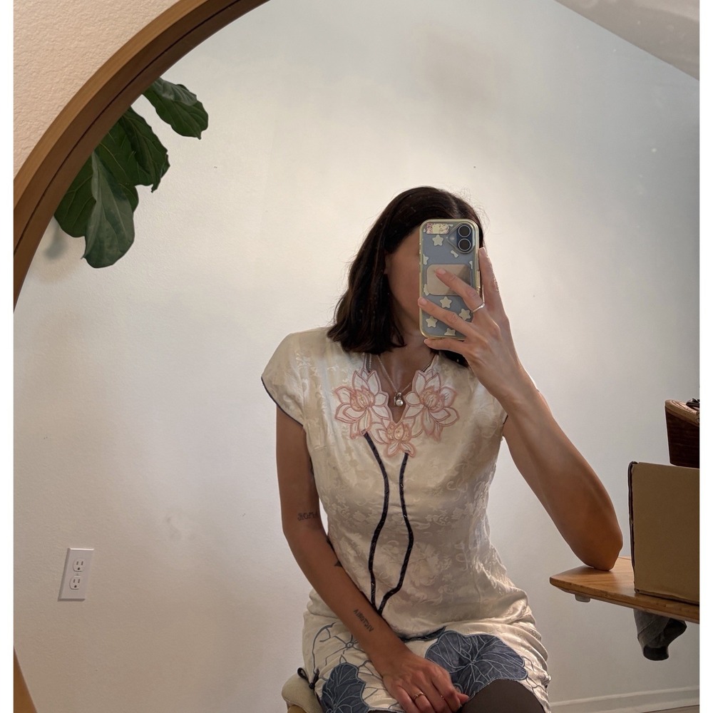 Womens M  Floral Satin Chinese Dress